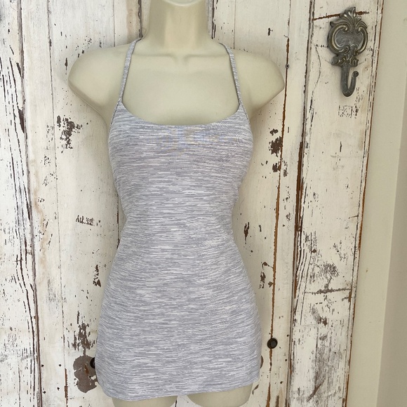 Lululemon Y Power Pose Gray White Athletic Yoga Sports Bra Racer Back Tank Top - Picture 2 of 6